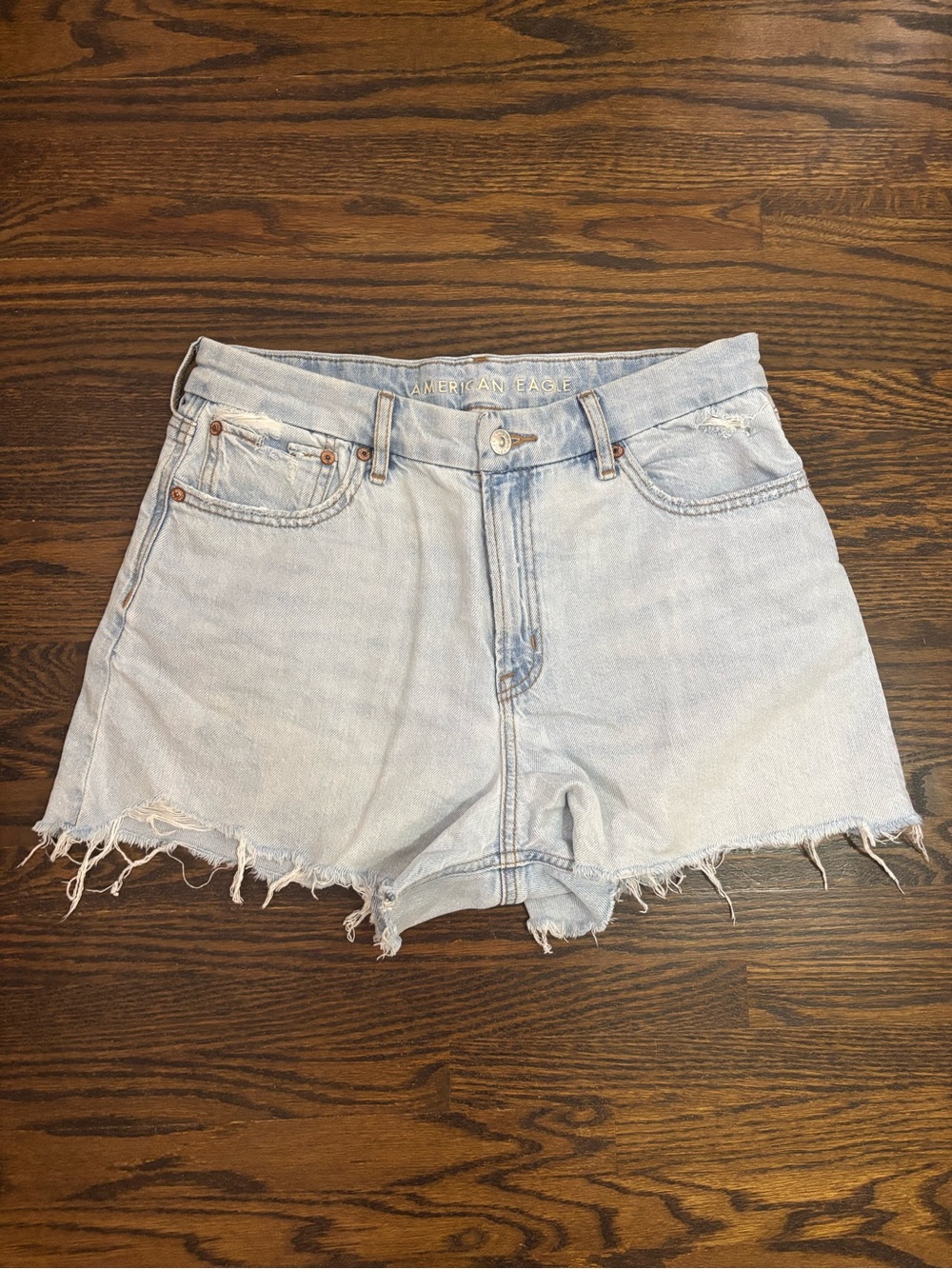 American Eagle Light Wash Denim Cutoff Shorts Light Blue Curvy Relaxed Short